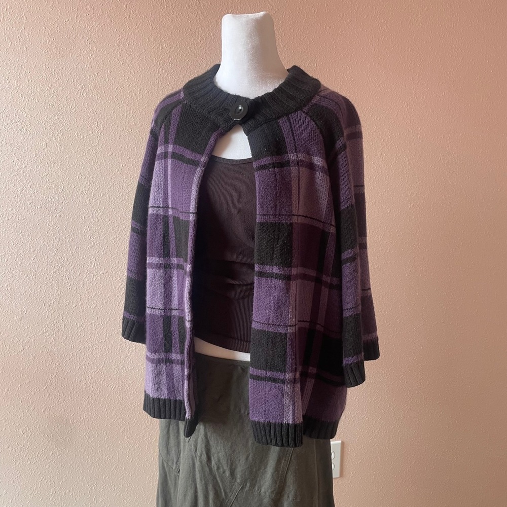 2000s Gorp Purple Plaid Poncho Shawl‎